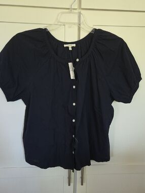 Maurices Navy Short-Sleeve Button-Front Blouse